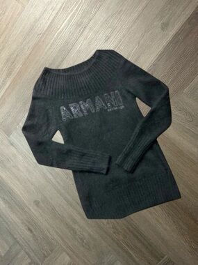 Vintage Armani Exchange Sweater Womens Small Black Angora Blend Knit‎ Y2K Logo